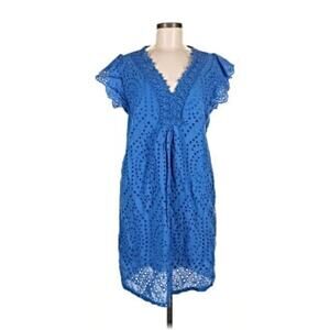 M Made in Italy Eyelet Embroidered Cotton Dress Blue Size M